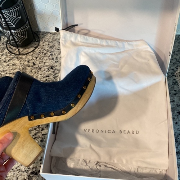 Veronica Beard Dacey Denim Clog wooden heel clogs - Picture 12 of 12